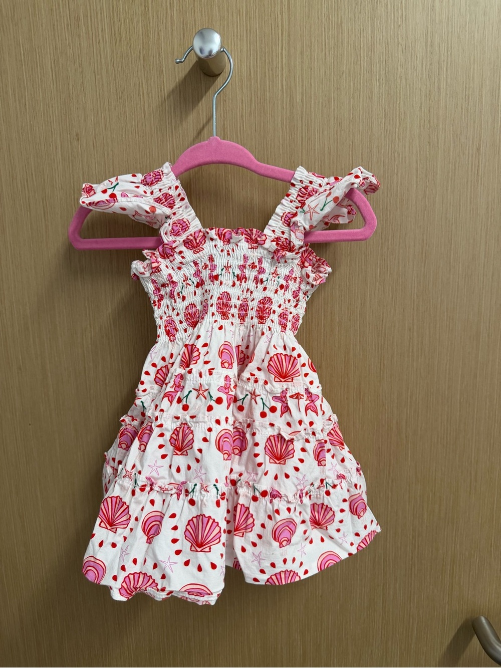 Hill House White Dress with Pink and Red Shell Print